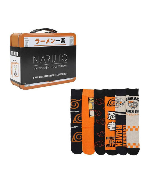 Men's Anime Icons Adult 6-Pair Casual Crew Socks with Tin Tote