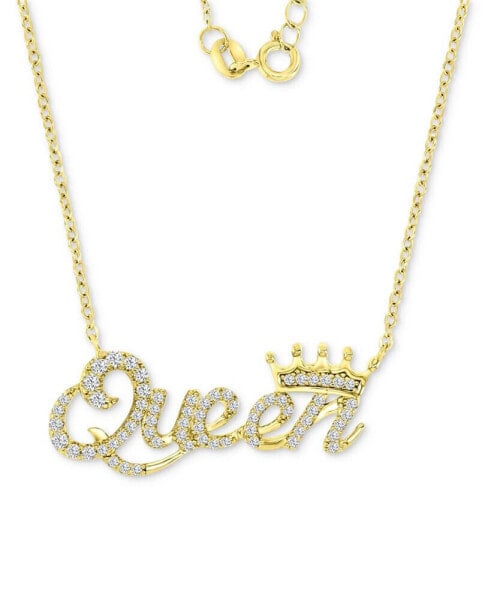 Cubic Zirconia Queen & Crown Pendant Necklace in 14k Gold-Plated Sterling Silver, 16" + 2" extender