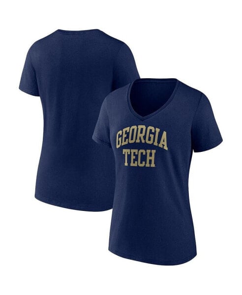 Women's Navy Georgia Tech Yellow Jackets Basic Arch V-Neck T-shirt