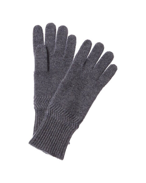 Hannah Rose Herringbone Trim Cashmere Gloves Women's Grey