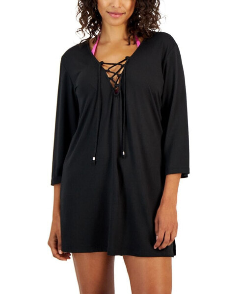 Women's Lace-Up Cover-Up Tunic Top