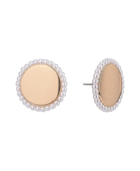Round Button Earrings with Pearl Accents