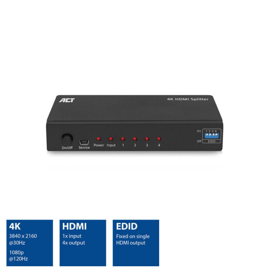 ACT 4K HDMI splitter 1 in 4 out EDID ondersteuning