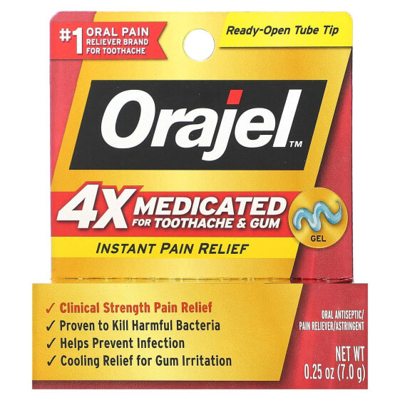 Orajel, Мгновенный обезболивающий гель, 4-кратное лекарство от зубной боли и десен, 7 г (0,25 унции)