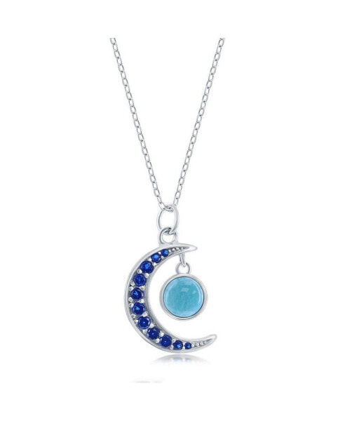 Sterling Silver Blue CZ Moon & Round Larimar Necklace