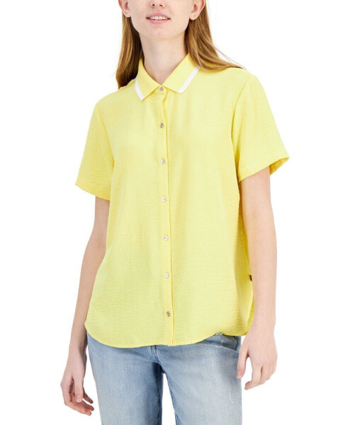 Women's Ribbed-Collar Short-Sleeve Shirt