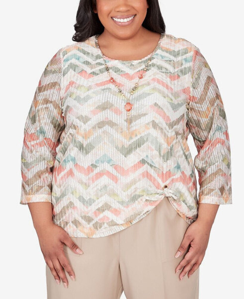 Plus Size Tuscan Sunset Textured Chevron Top with Twisted Detail
