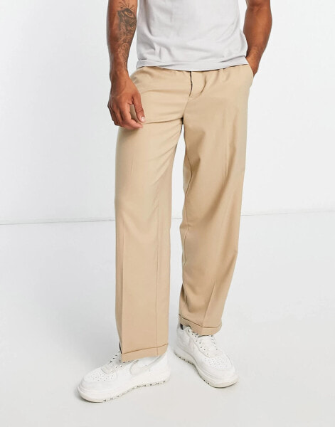 New Look tapered smart trousers in stone