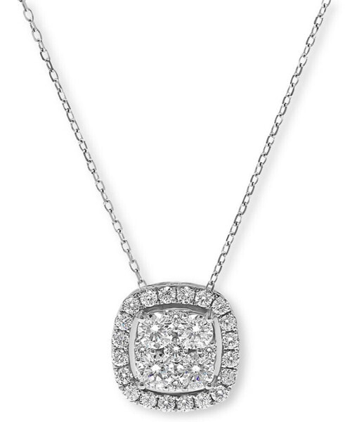 Diamond Halo Cluster Pendant Necklace (1 ct. t.w.) in 14k Gold or 14k White Gold