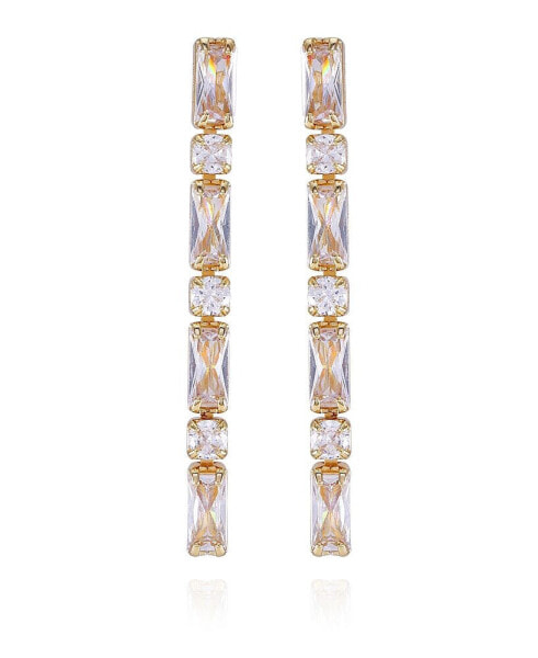 Gold-Tone Clear Glass Stone Dangle Drop Earrings