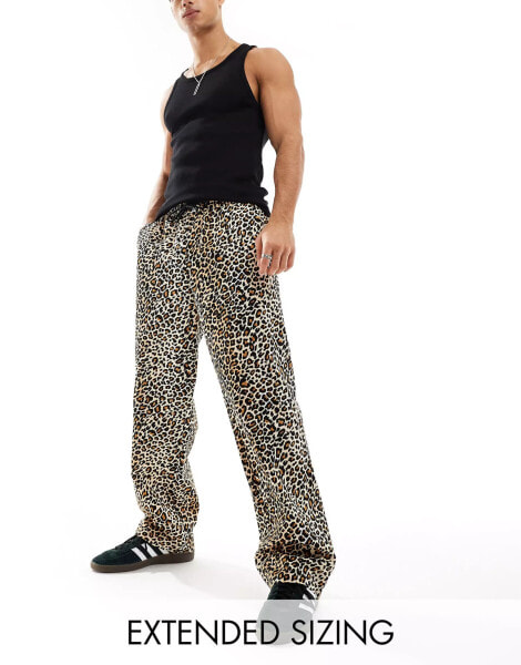 ASOS DESIGN wide trouser in leopard print with elasticated waist