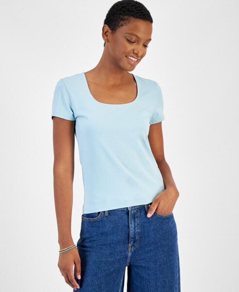 Women's Cap-Sleeve Square-Neck Tee, Created for Macy's