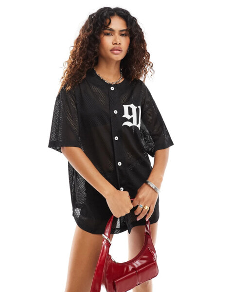 COLLUSION baseball style mini dress in black