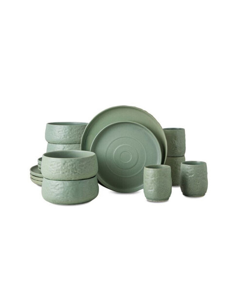 Shosai Stoneware 16 Pieces Dinnerware Set, Service for 4