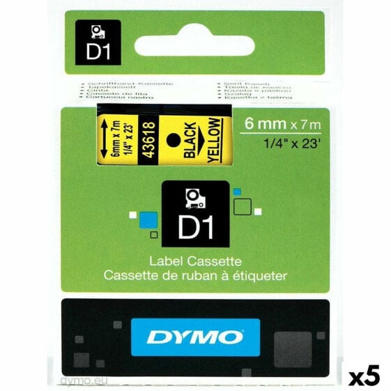Ламинированная лента для фломастеров Dymo D1 43618 6 mm LabelManager™ Жёлтый (5 штук)