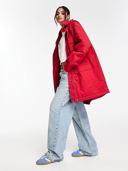 ASOS DESIGN – Hero – Parka in Rot mit vier Taschen