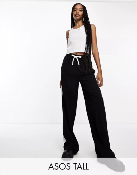 ASOS DESIGN Tall pull on trouser with contrast panel in black