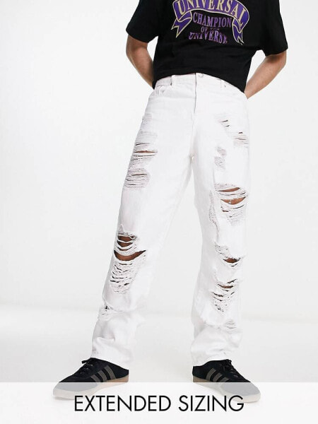 ASOS DESIGN baggy jeans with heavy rips in white