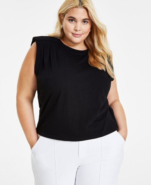 Plus Size Cotton Pleated-Shoulder Top, Created for Macy's