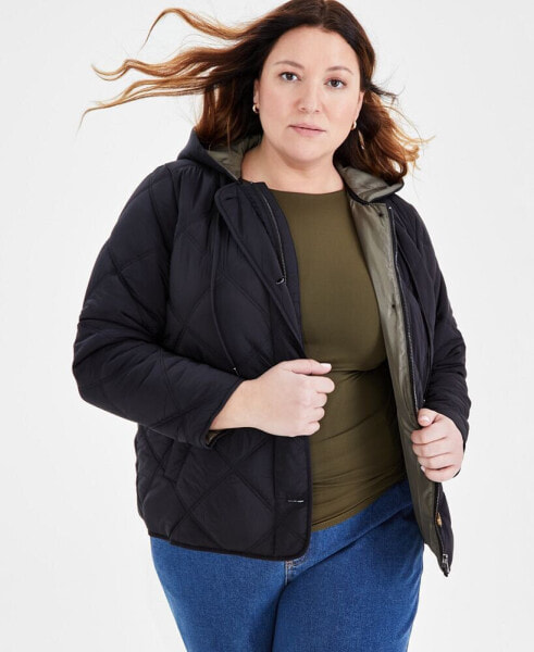 Plus Size Quilted Hooded Jacket, Created for Macy's