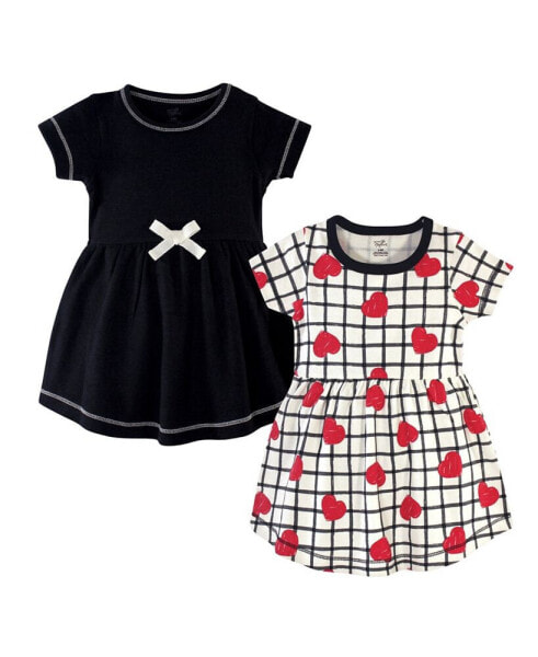 Toddler Girls Organic Cotton Short-Sleeve Dresses 2pk, Black Red Heart