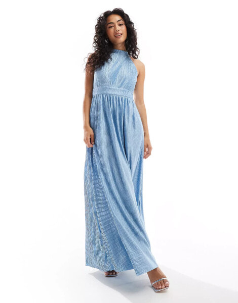 YAS halterneck maxi dress in alaskan blue - MBLUE