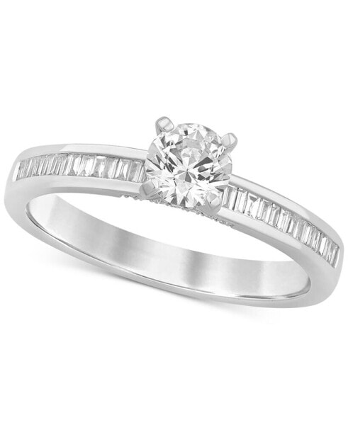 Diamond Round & Baguette Engagement Ring (3/4 ct. t.w.) in 14k White Gold