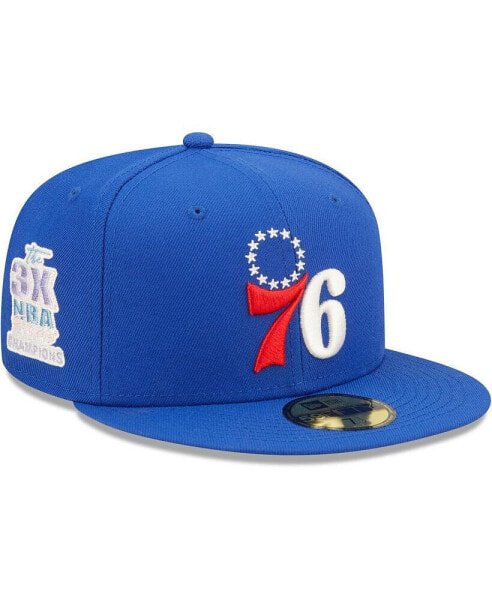 Men's Royal Philadelphia 76ers 3x NBA Finals Champions Pop Sweat 59FIFTY Fitted Hat