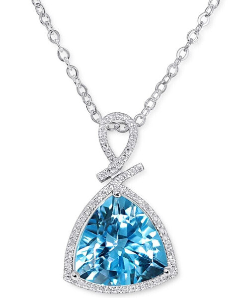 Blue Topaz (11 ct. t.w.) & Diamond (1/4 ct. t.w.) Trillion 18" Pendant Necklace in 14k White Gold