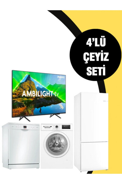 Beyaz Eşya Çeyiz Seti Philips Led Tv 9 Kg Çam. Makinesi 4 Prg. Bulaşık Makinesi 483 lt Buzdolabı