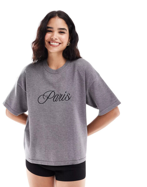 4th & Reckless knitted Paris logo t-shirt in grey