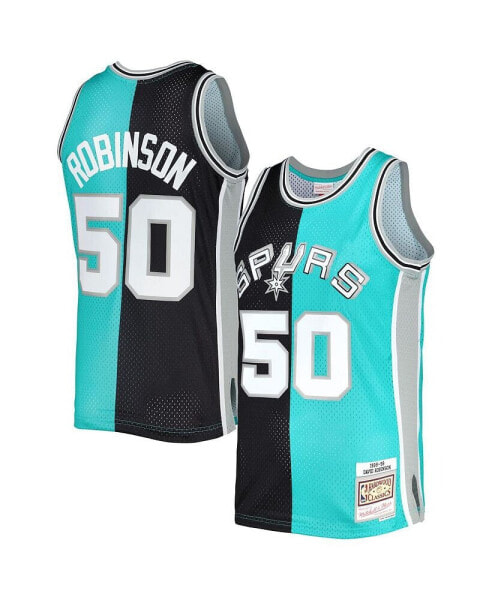 Men's David Robinson Black, Teal San Antonio Spurs Hardwood Classics 1998-99 Split Swingman Jersey