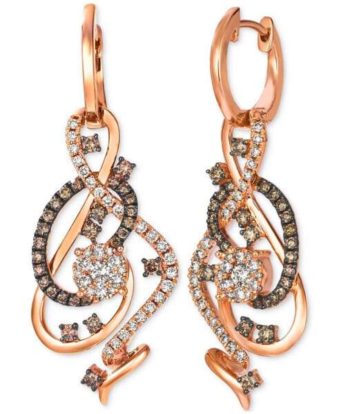 Crazy Collection® Chocolate Diamond & Nude Diamond Swirl Drop Earrings (1-1/2 ct. t.w.) in 14k Rose Gold