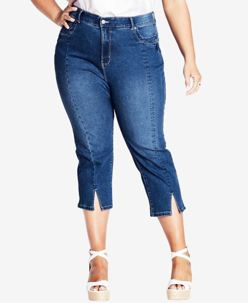 Plus Size Slit Denim Capri Jeans