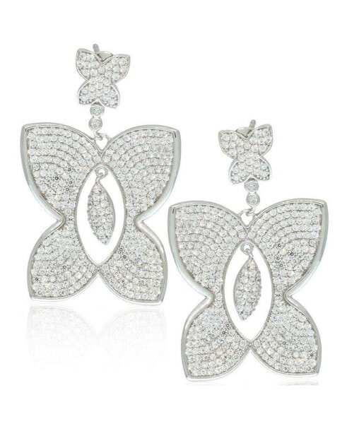 Suzy Levian Sterling Silver Cubic Zirconia Magnificent Pave Butterfly Drop Dangle Earrings