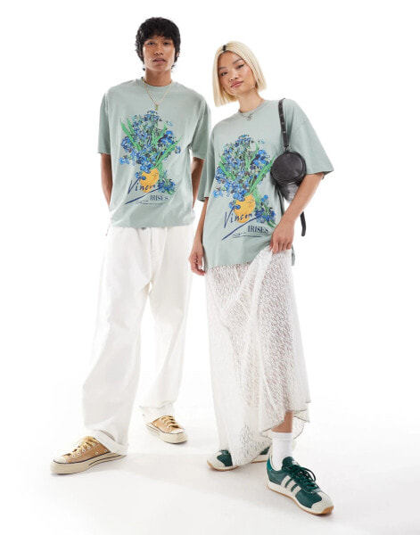 ASOS DESIGN – Unisex-T-Shirt in Grau mit lizenziertem Vincent-van-Gogh-Kunstwerk-Print, Oversize-Passform