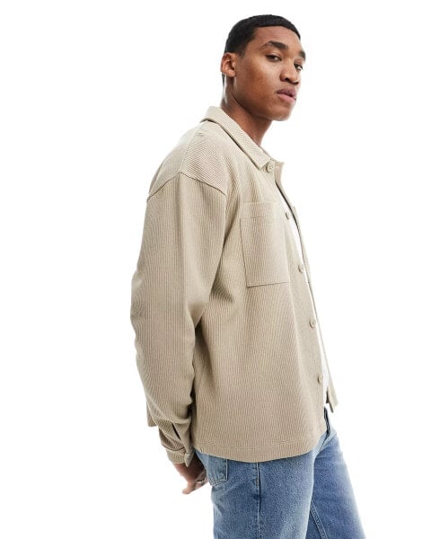 ASOS DESIGN oversized ribbed shacket in beige