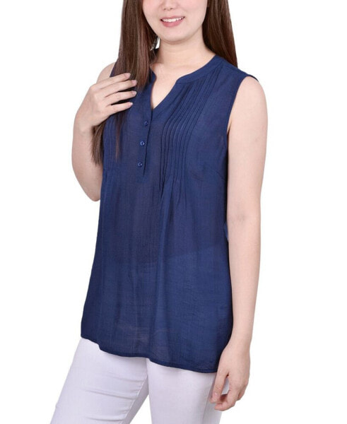 Petite Sleeveless Pintucked Blouse Top