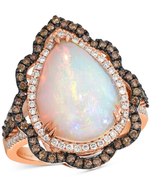 Neopolitan Opal (4 ct. t.w.) & Diamond (3/4 ct. t.w.) Wavy Halo Pear Statement Ring in 14k Rose Gold (Also Available in 14K White Gold or 14k Yellow Gold)