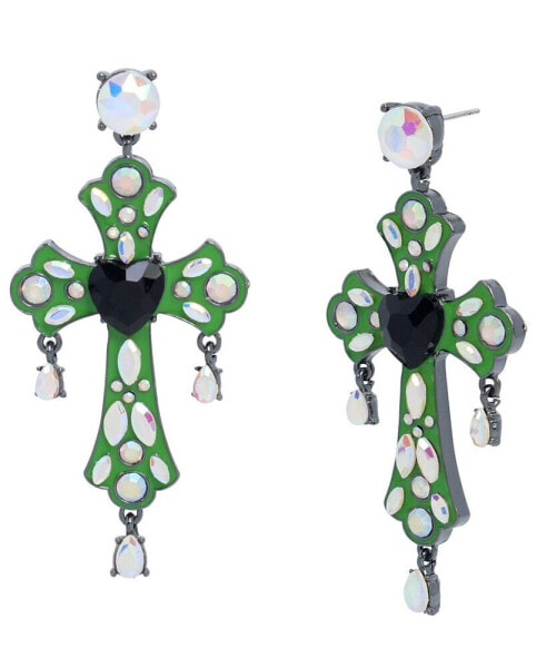 Faux Stone Cross Statement Drop Earrings