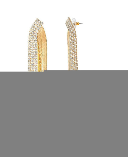 Flash Yellow Gold Plated Glass Stone Chain Crystal Drop Earrings