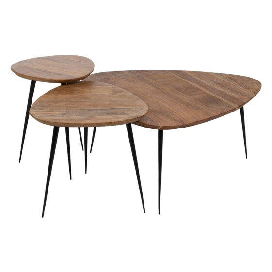 Набор из трех столиков Чёрный Натуральный Железо древесина акации 86 x 81 x 43 cm (3 штук)