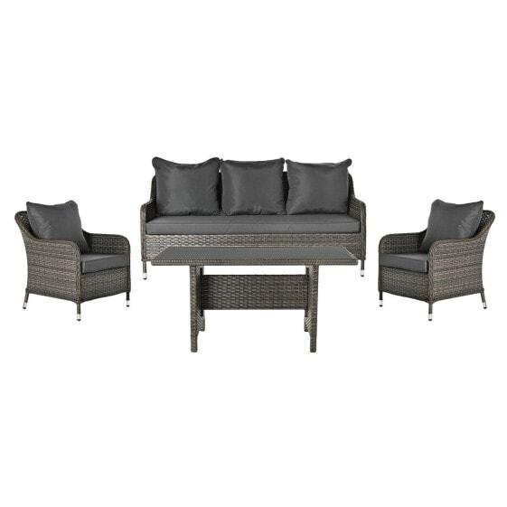 Садовый диван DKD Home Decor Стеклянный Серый полиэстер синтетический ротанг Сталь Темно-коричневый (175 x 73 x 81 cm)