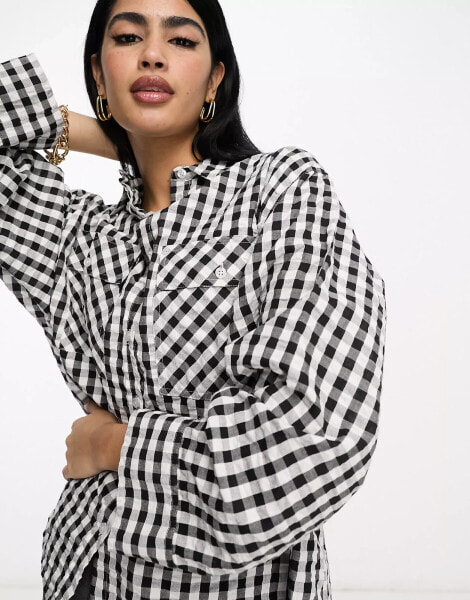 ASOS DESIGN oversized gingham shirt in mono