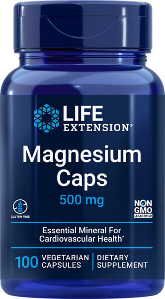 Life Extension Magnesium Caps Магний для сердечно-сосудистого здоровья 500 мг 100 вегетарианских капсул