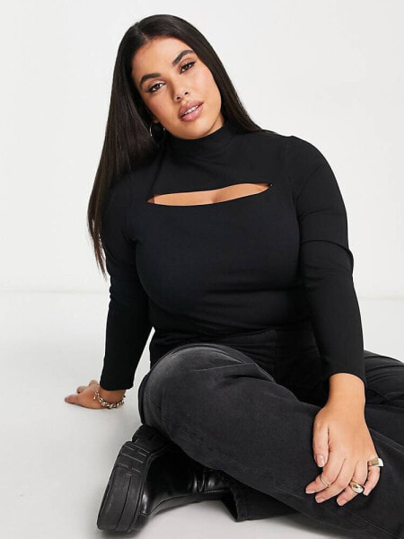 New Look Curve cut out long sleeve top in black