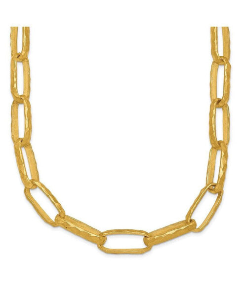 18k Yellow Gold Textured 7mm Solid Oval Link 18" Necklace