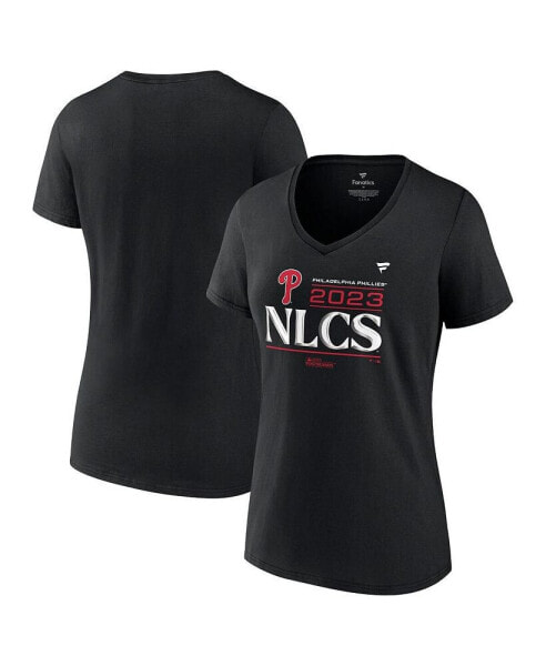 Women's Black Philadelphia Phillies 2023 Division Series Winner Locker Room V-Neck T-shirt