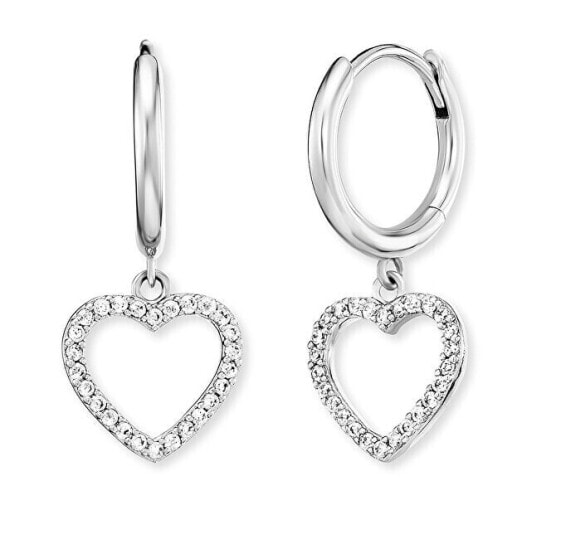 Silver hoop earrings Heart with zircons ERE-HEASHIN-ZCR