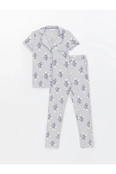LCW DREAM Gömlek Yaka Çiçekli Kısa Kollu Kadın Pijama Takımı